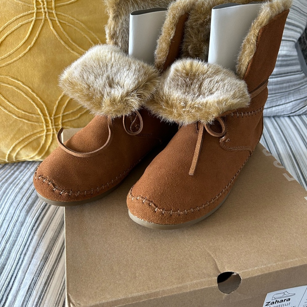 TOMS Zahara Chestnut Suede Faux Hair Boots